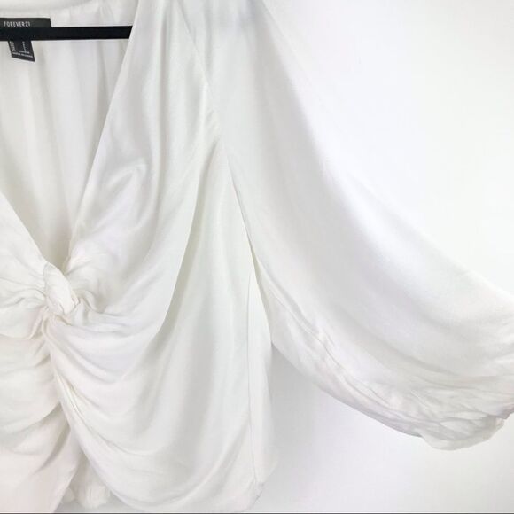 White Twist Front Boho Peasant Crop Blouse - Picture 3 of 12